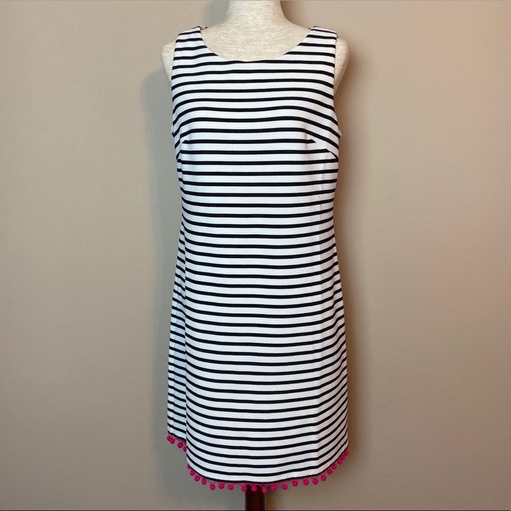 Heyton Black & White Striped Pom Pom Shift Dress